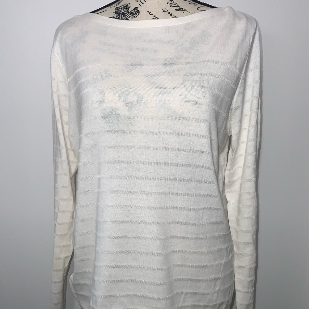 Loft NWT Cream Striped Sheer Long Sleeve Blouse